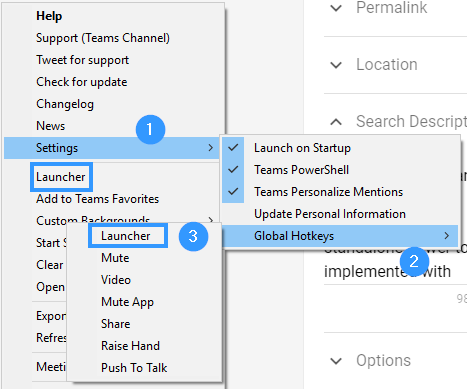 Teams Shortcuts Launcher Menu